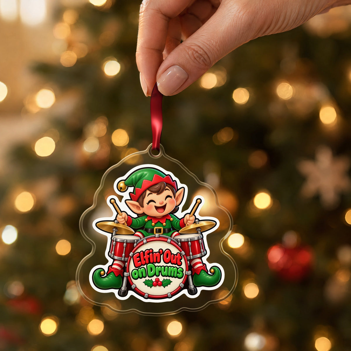 Elfin' Out on Drums Elf Drummer Christmas Ornament