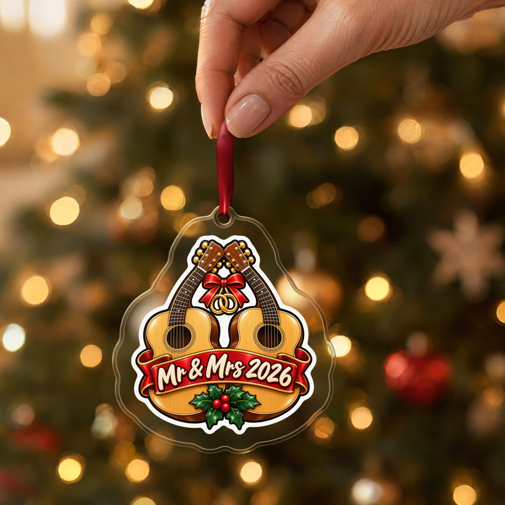 Mr & Mrs First Christmas 2026 Guitar Ornament