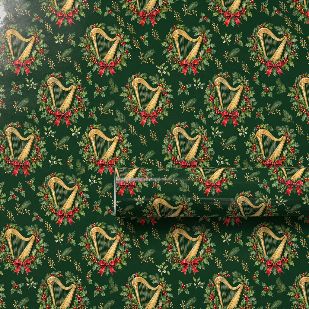 Harp Holly Wreath Wrapping Paper