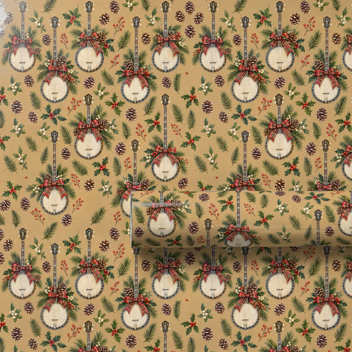 Cabin Banjo Pinecones Wrapping Paper