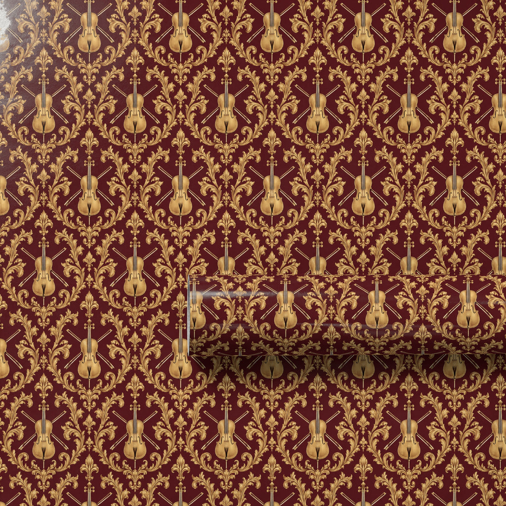 Crimson Cello Scrollwork Wrapping Paper
