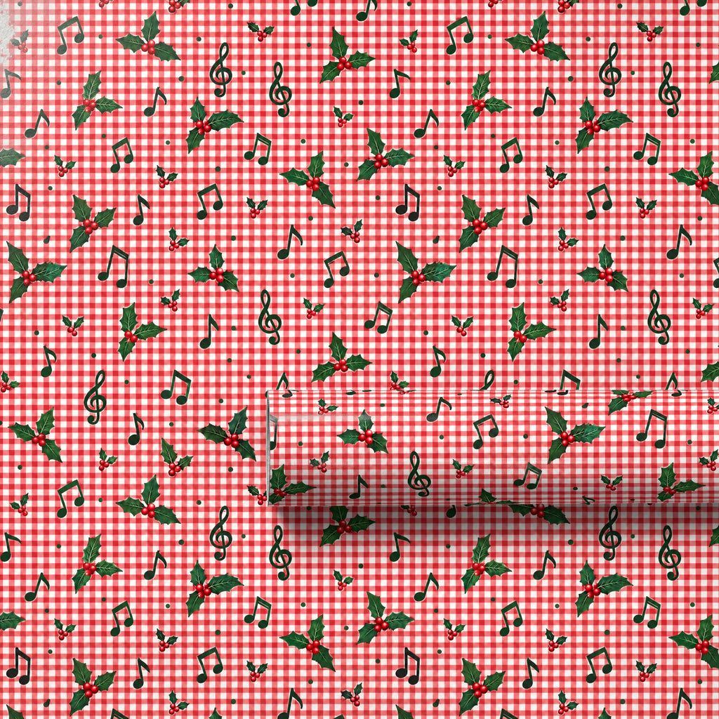 Red Gingham Music Note Wrapping Paper