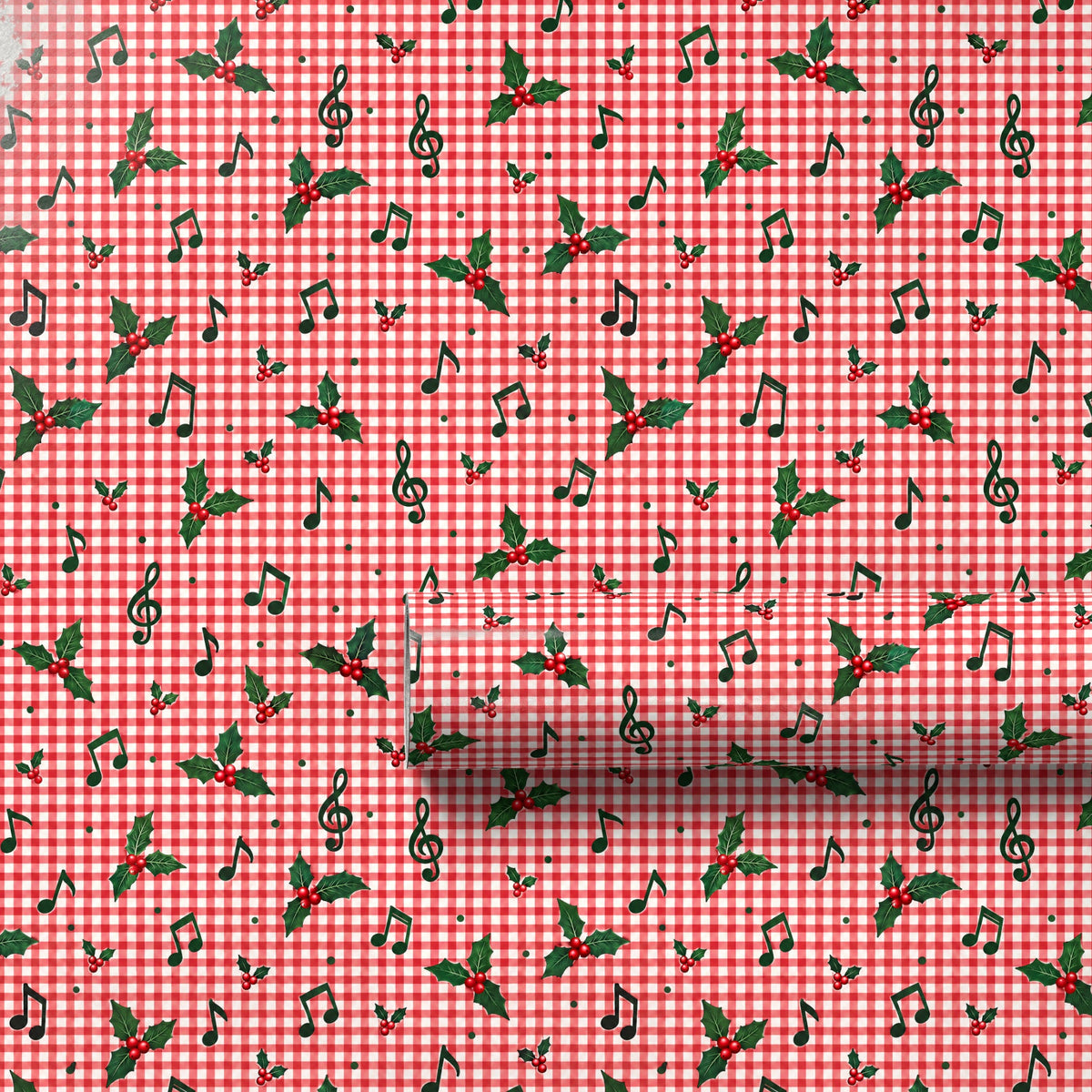 Red Gingham Music Note Wrapping Paper