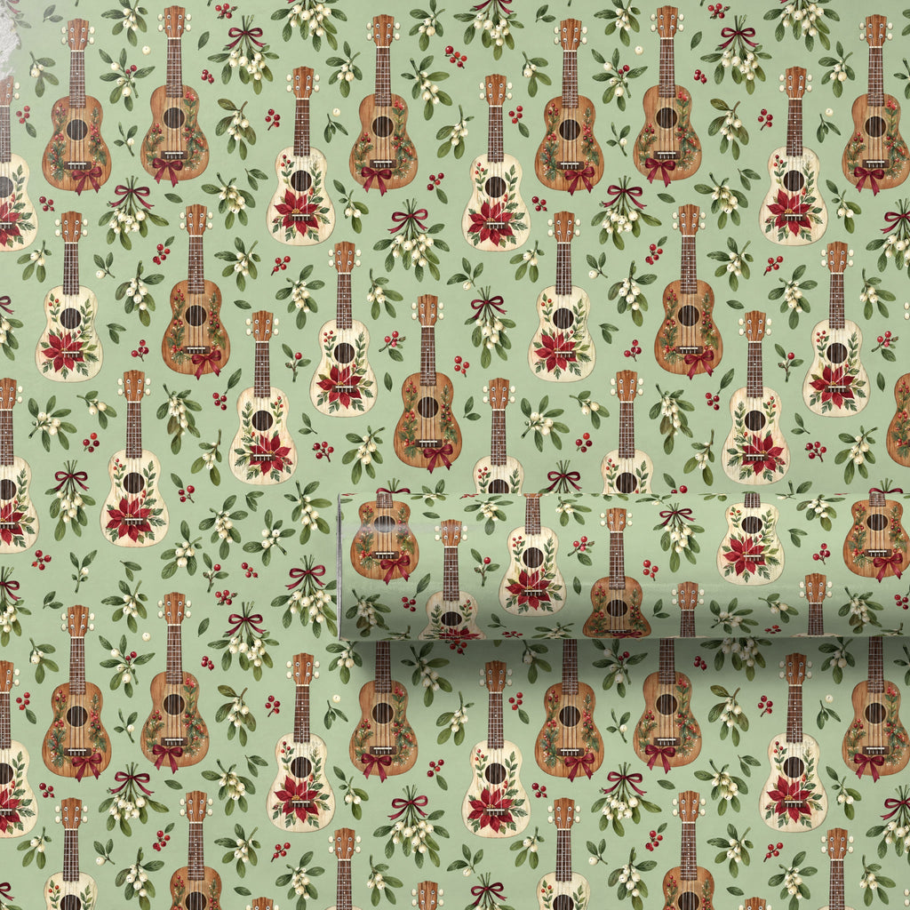 Ukulele Mistletoe Scatter Wrapping Paper