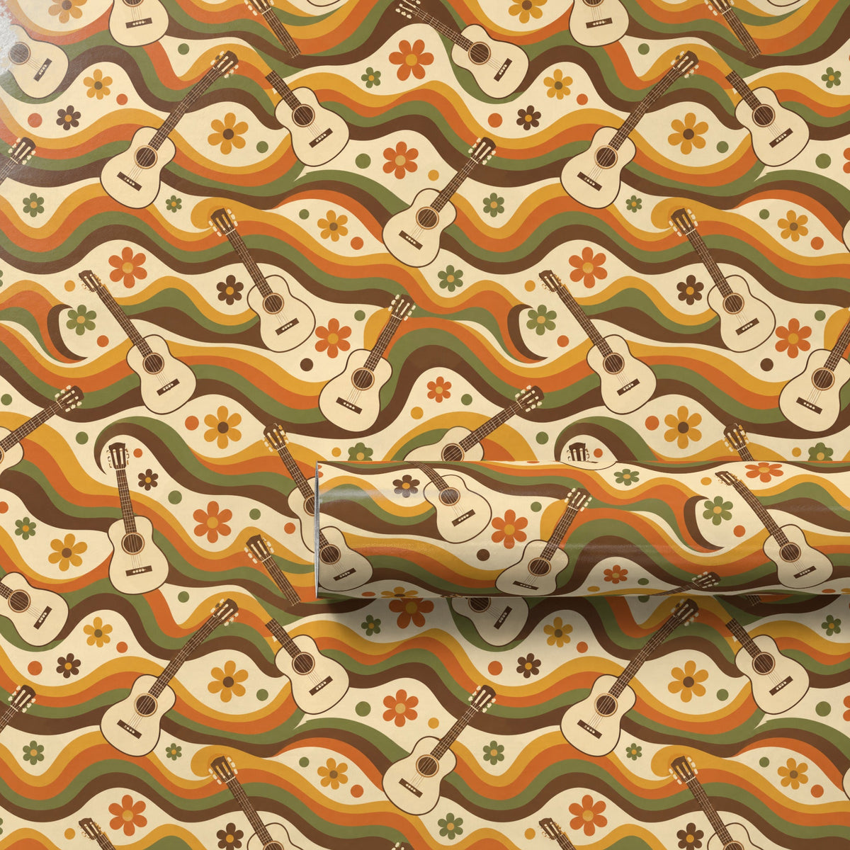 Groovy Guitar Waves Retro Wrapping Paper