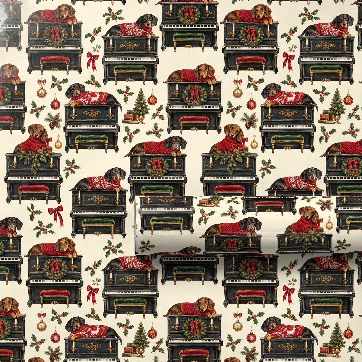 Dachshund Piano Christmas Wrapping Paper