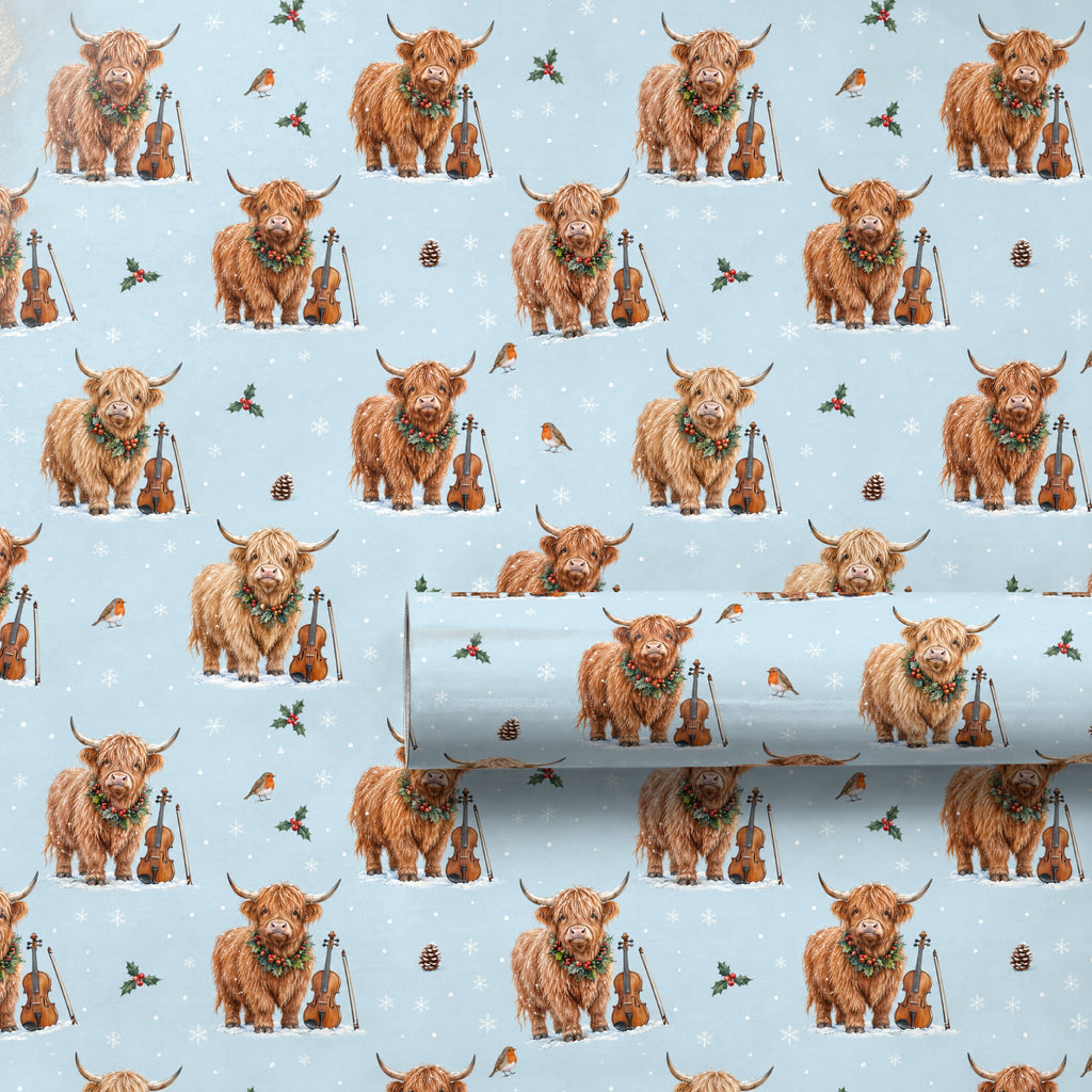 Highland Cow Fiddle Christmas Wrapping Paper