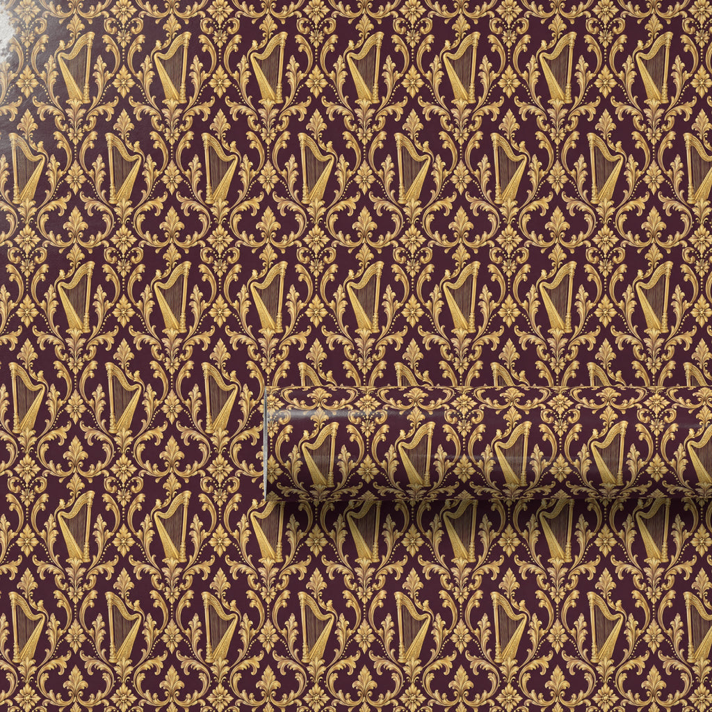 Plum Harp Brocade Wrapping Paper