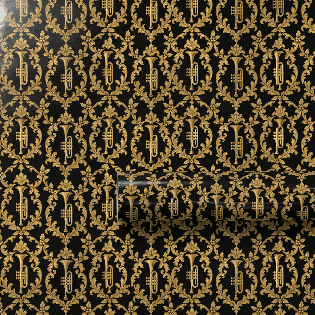 Obsidian Trumpet Damask Wrapping Paper