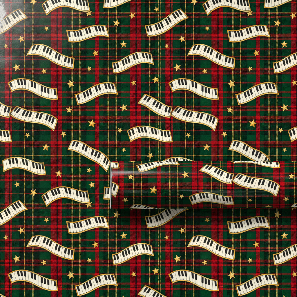 Holiday Plaid Piano Keys Wrapping Paper