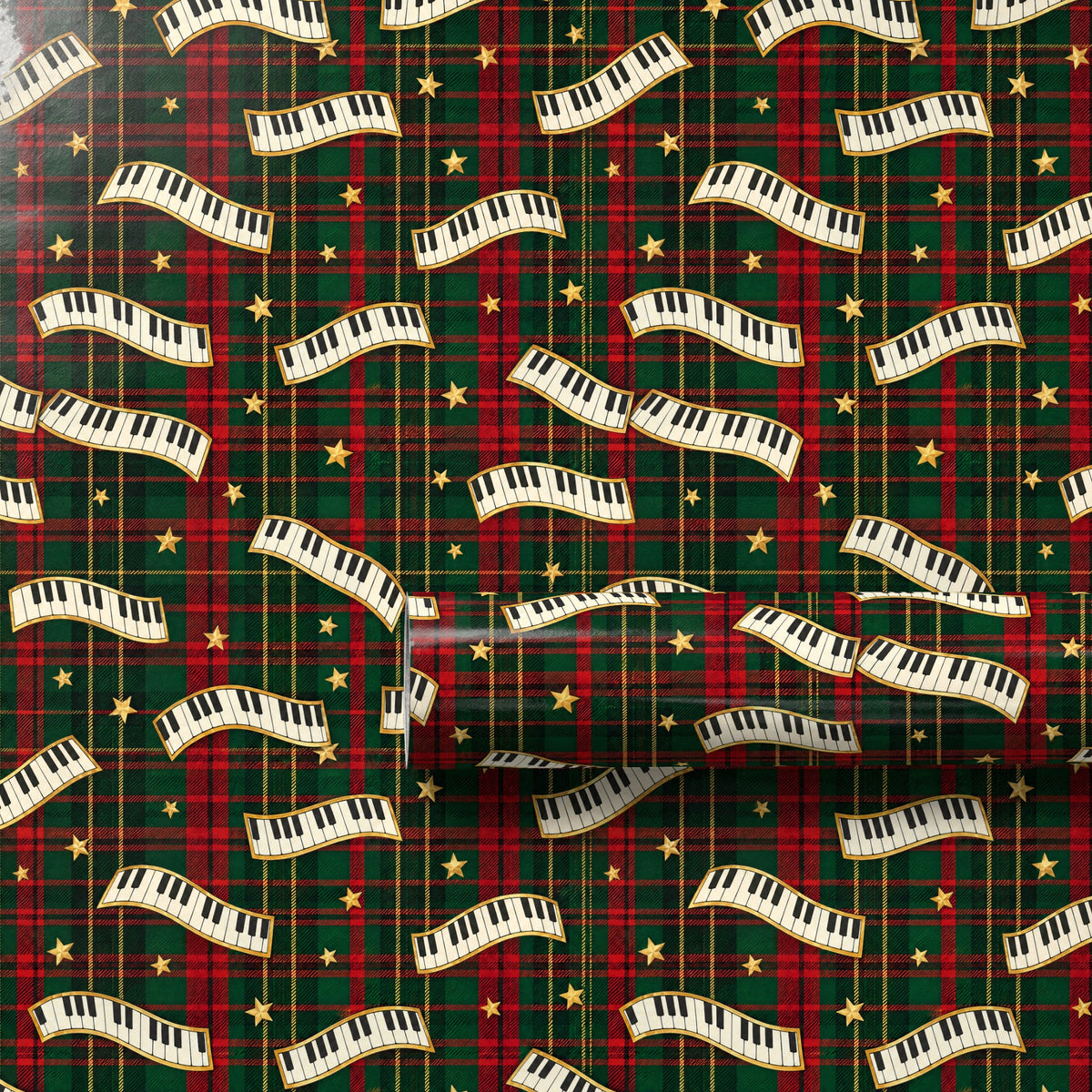 Holiday Plaid Piano Keys Wrapping Paper