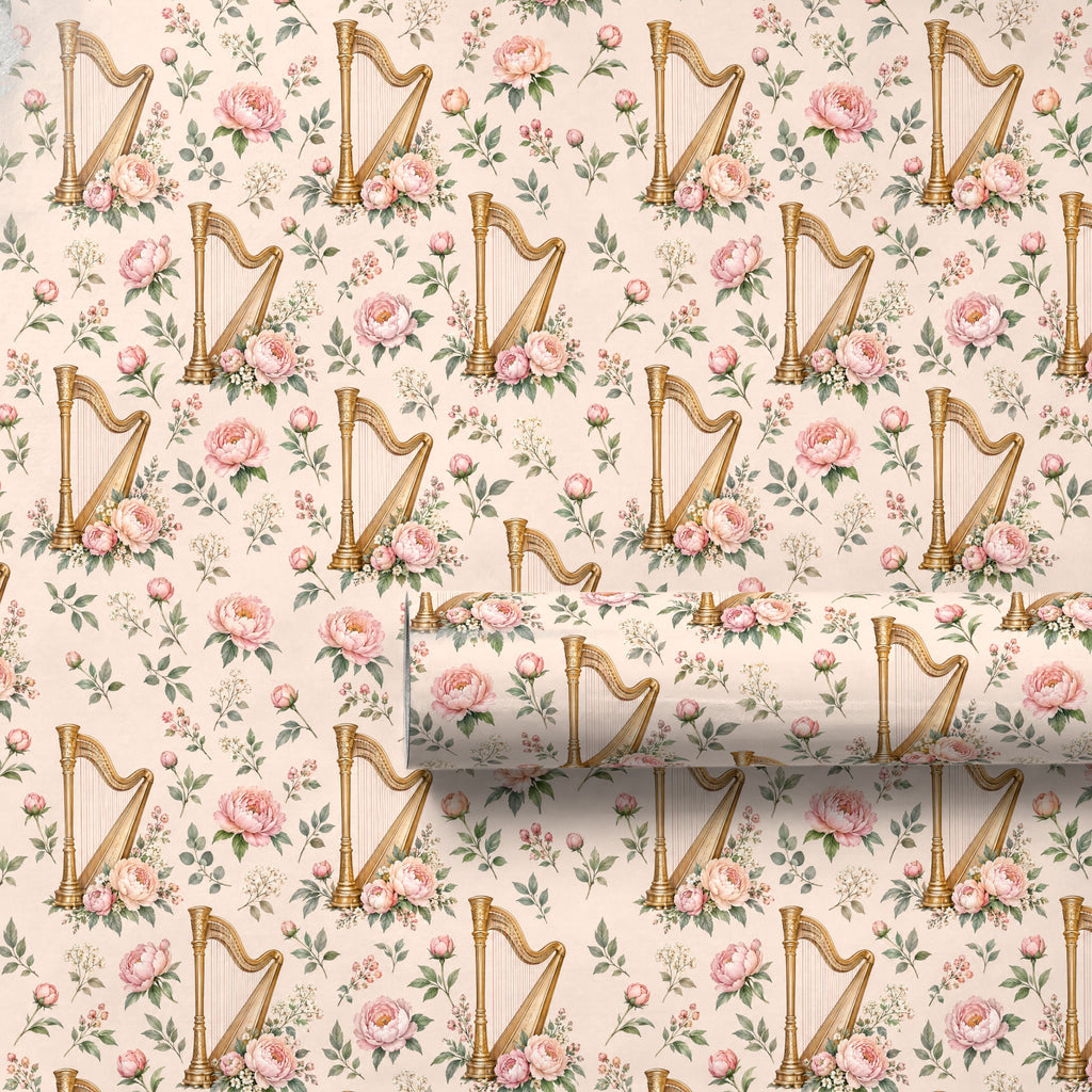 Harp and Peonies Wrapping Paper