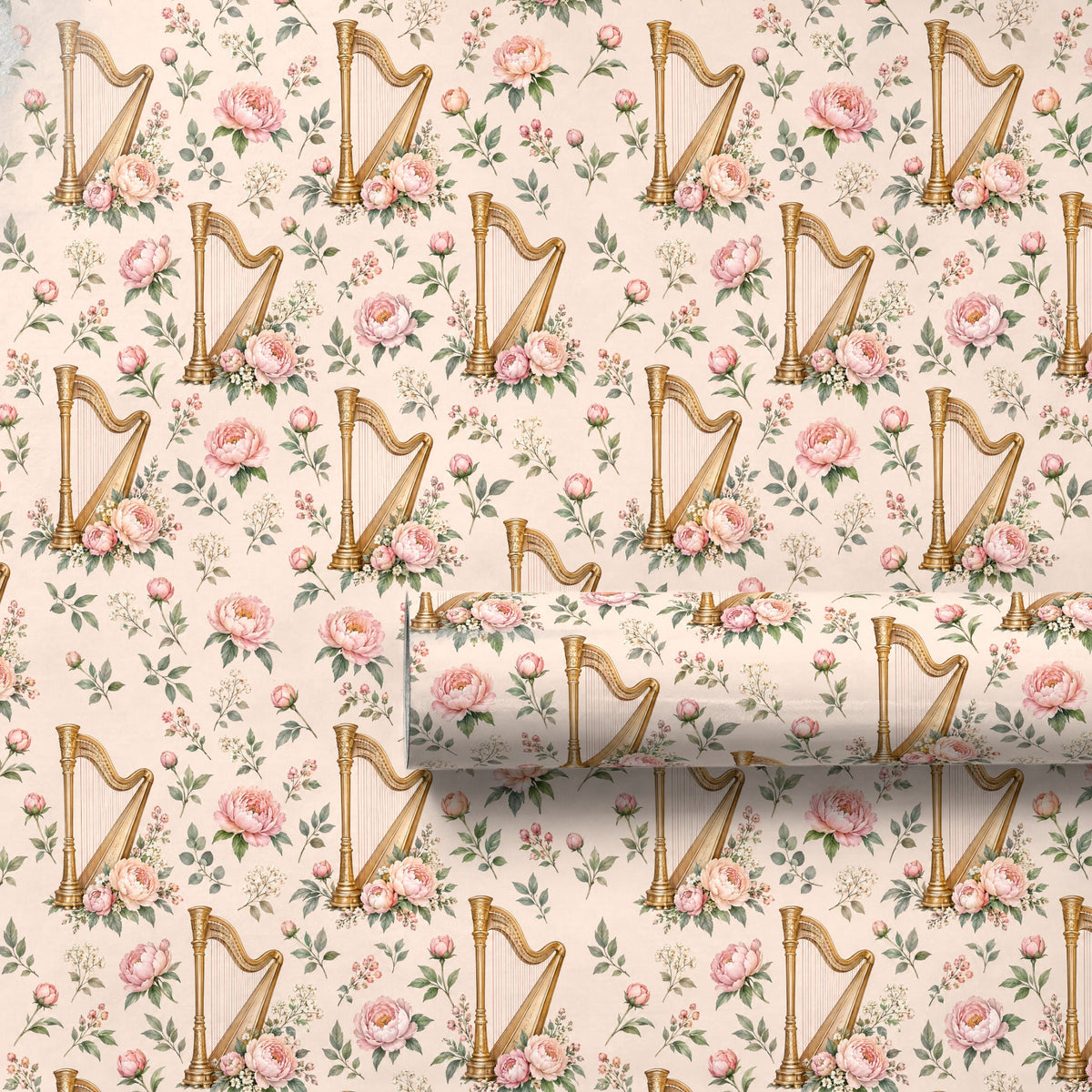 Harp and Peonies Wrapping Paper