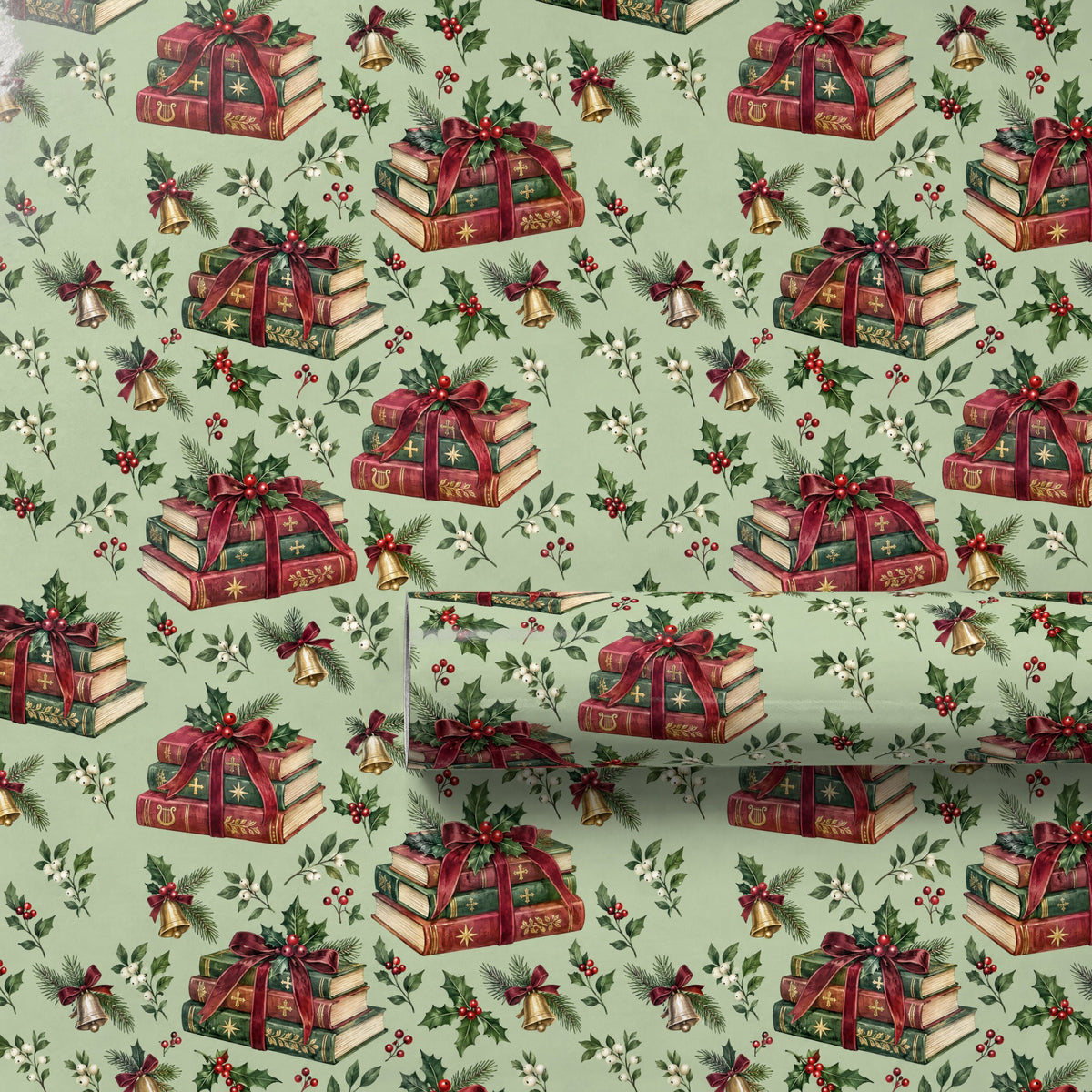 Carol Book Stack Wrapping Paper