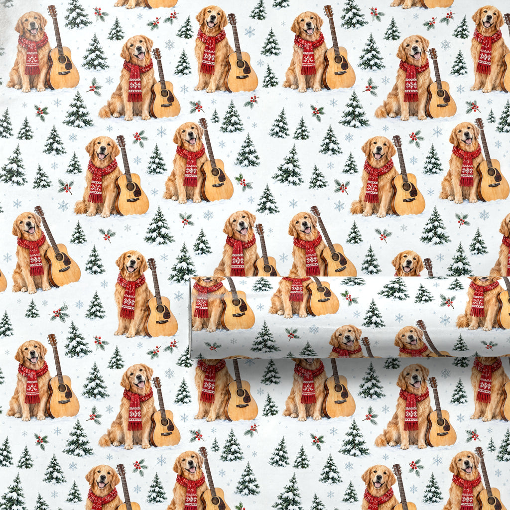 Golden Retriever Guitar Christmas Wrapping Paper