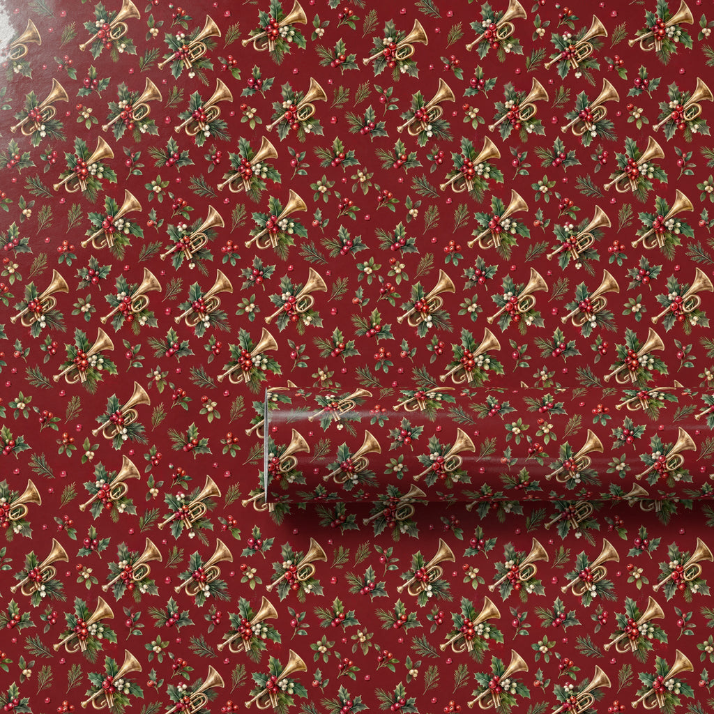 Cranberry Brass Sprig Wrapping Paper