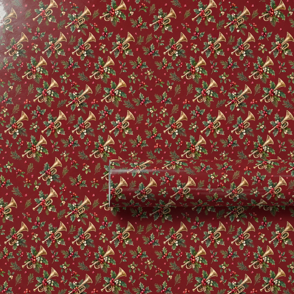 Cranberry Brass Sprig Wrapping Paper