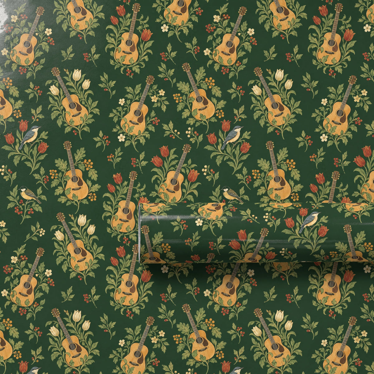 Guitar Botanical Toile Wrapping Paper