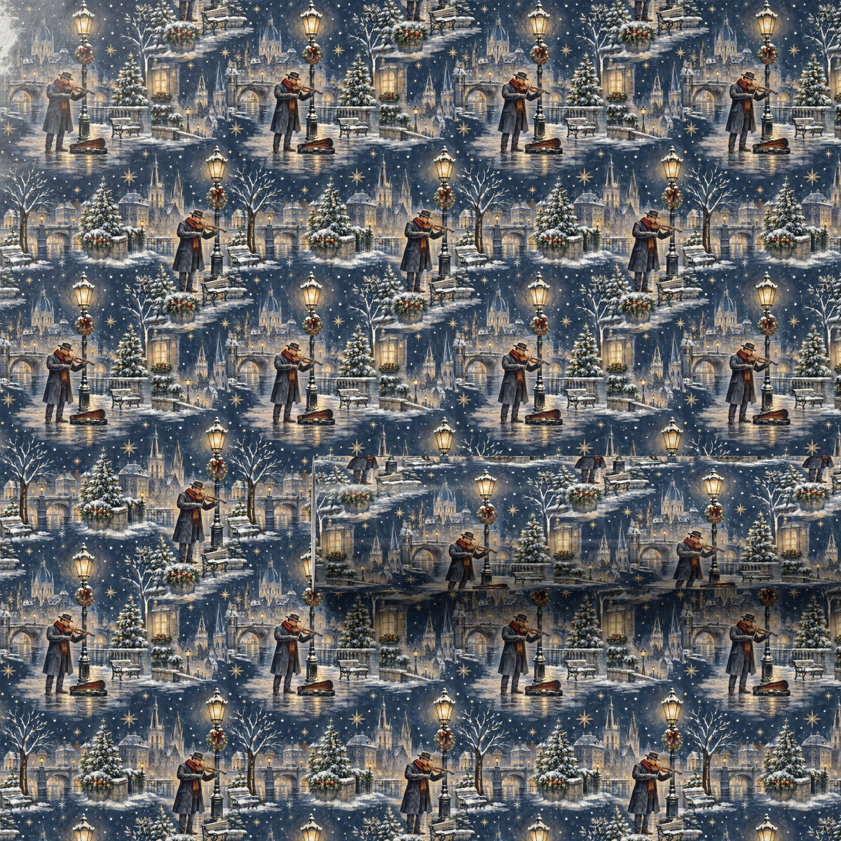 Snowy Street Musician Wrapping Paper