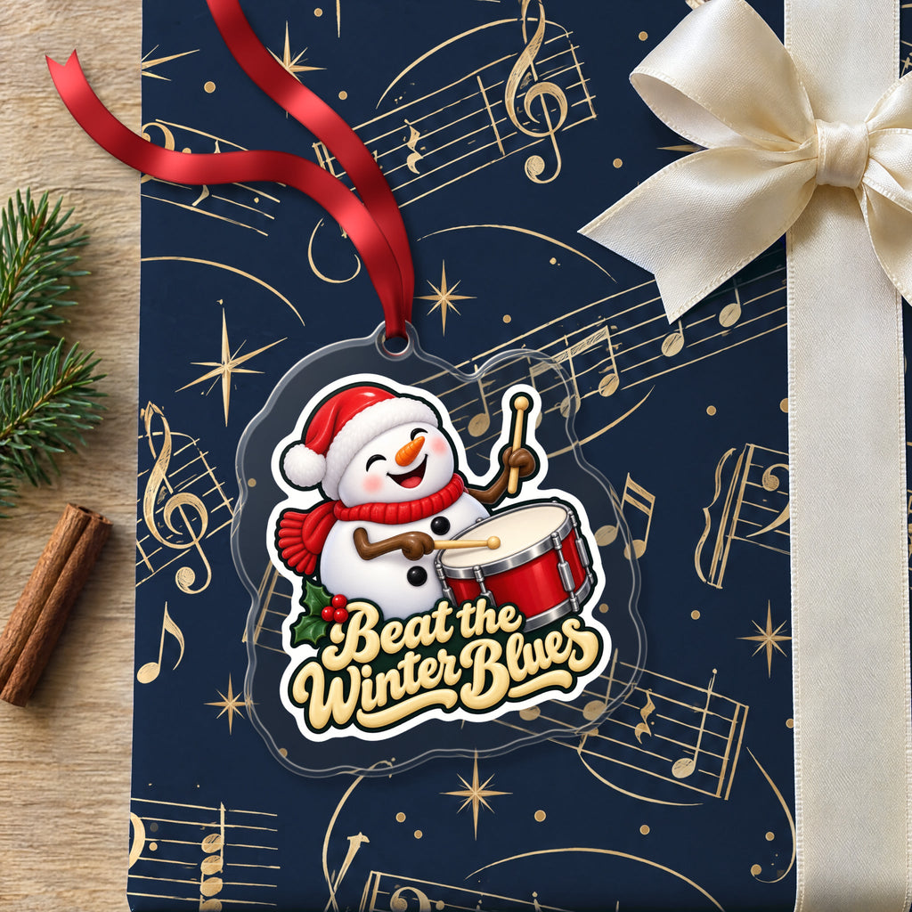 Beat the Winter Blues Snowman Drummer Christmas Ornament