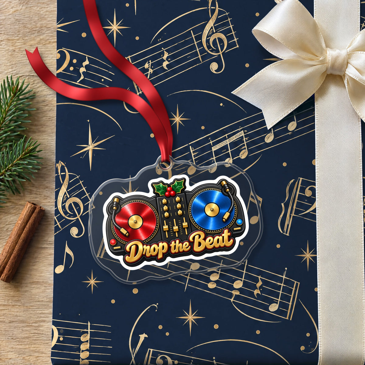 Drop the Beat DJ Turntables Christmas Ornament