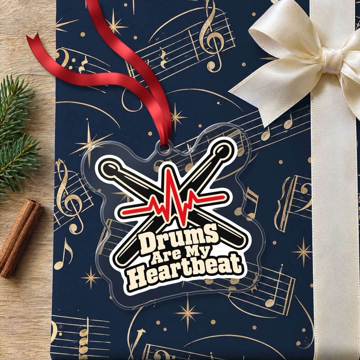 Drums Are My Heartbeat Drumsticks Christmas Ornament