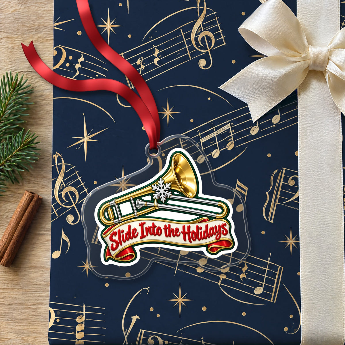 Slide Into the Holidays Trombone Christmas Ornament