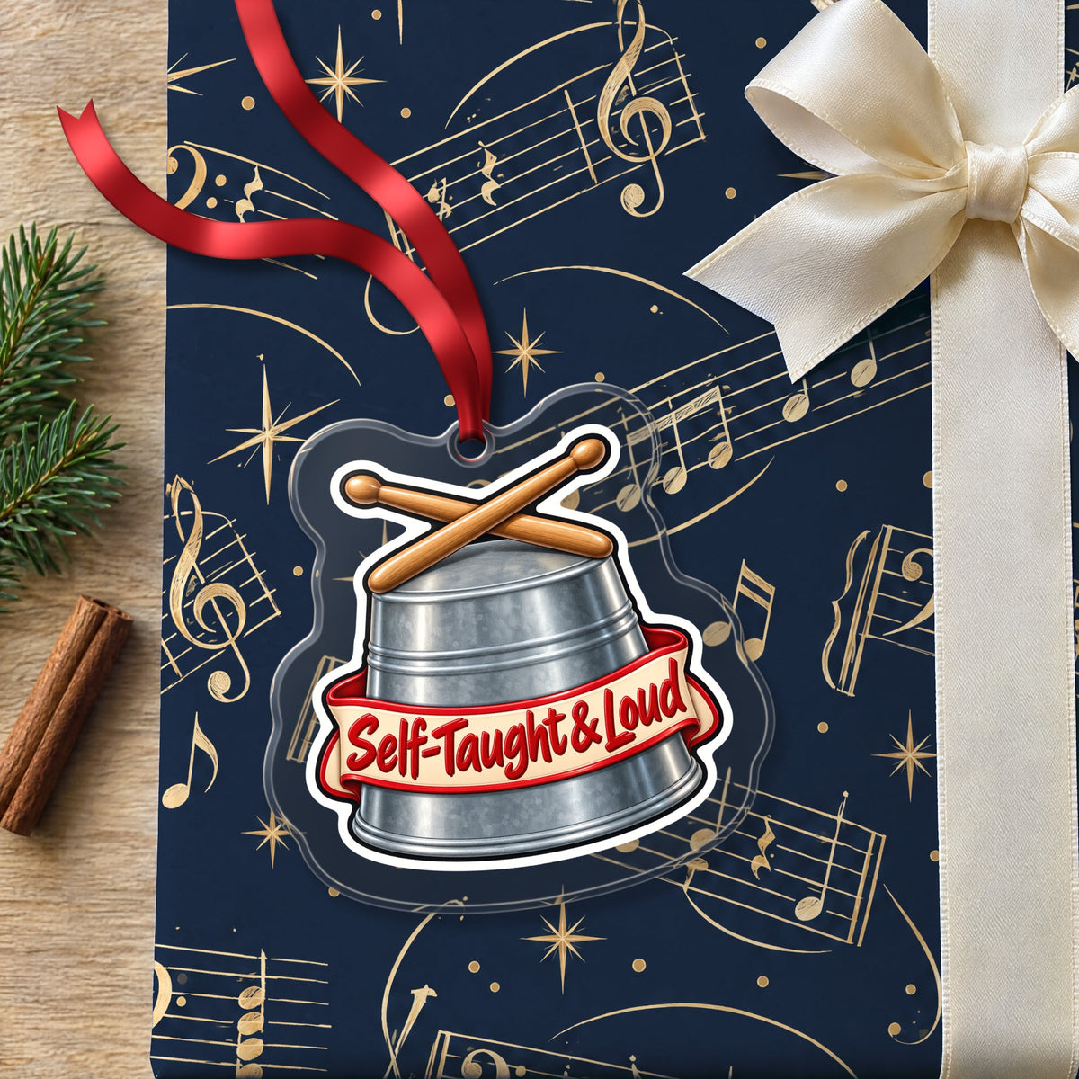 Self-Taught & Loud Bucket Drummer Christmas Ornament