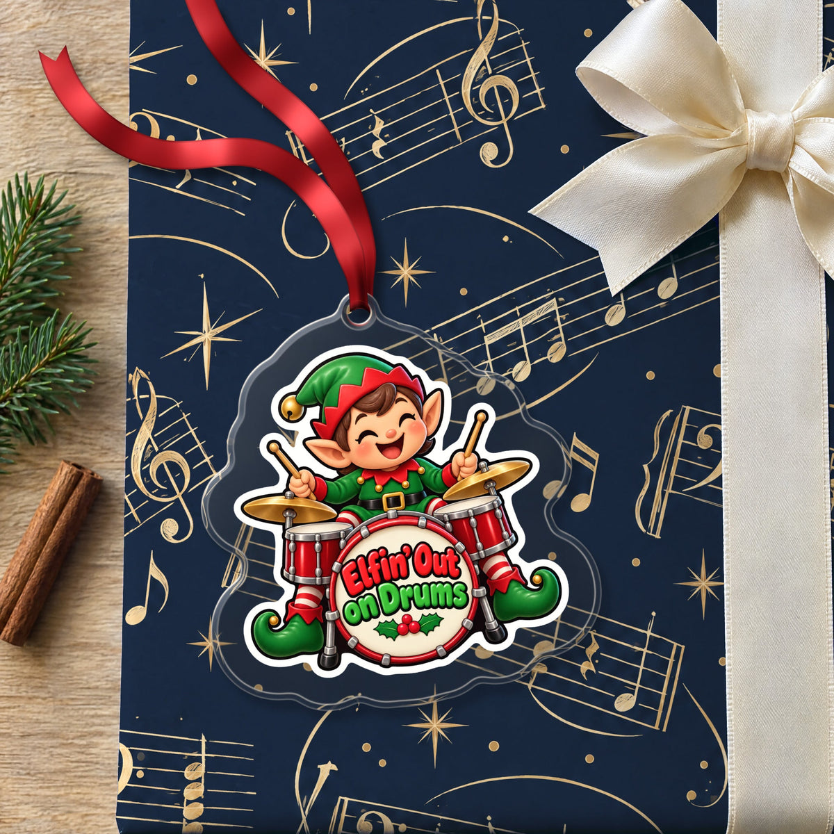Elfin' Out on Drums Elf Drummer Christmas Ornament