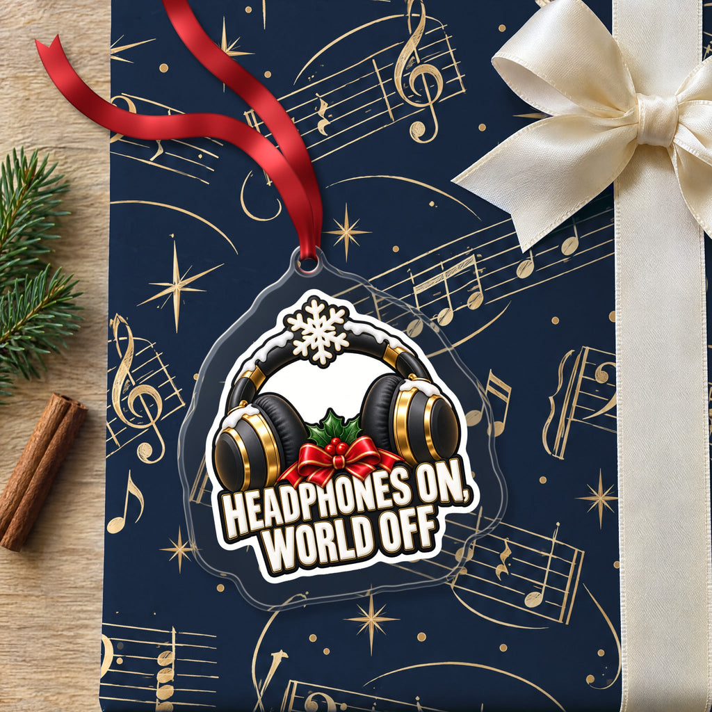 Headphones On, World Off Christmas Ornament