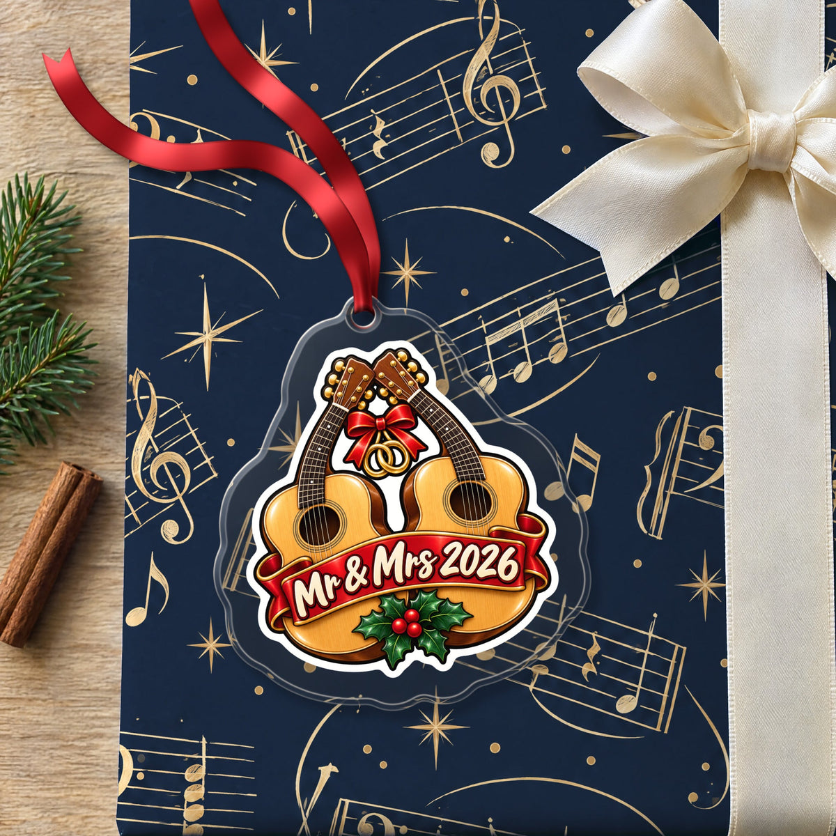 Mr & Mrs First Christmas 2026 Guitar Ornament