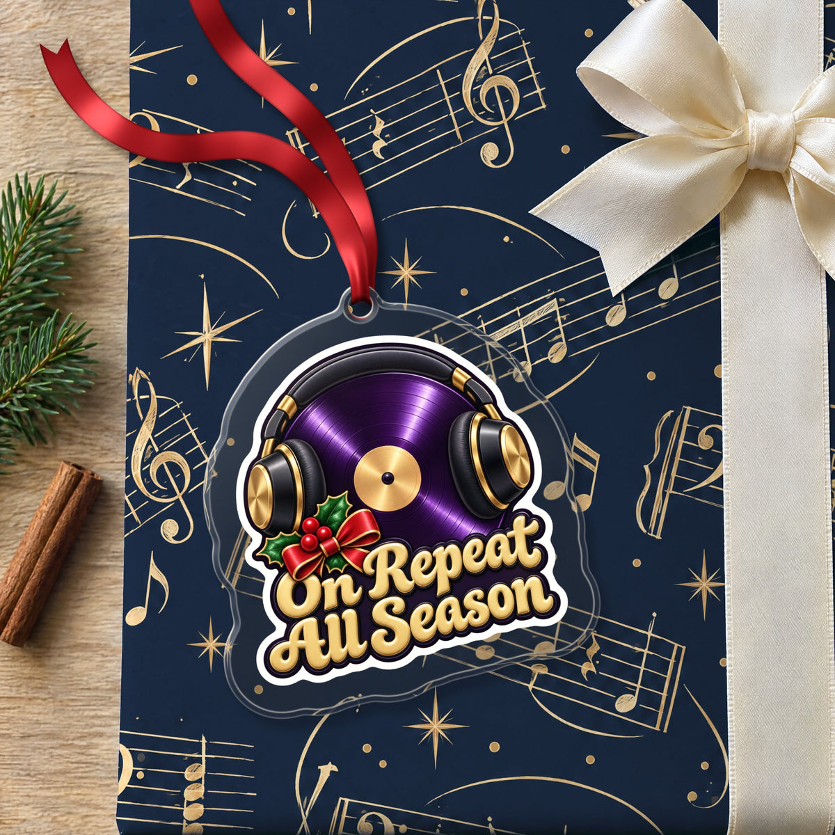 On Repeat Vinyl and Headphones Christmas Ornament