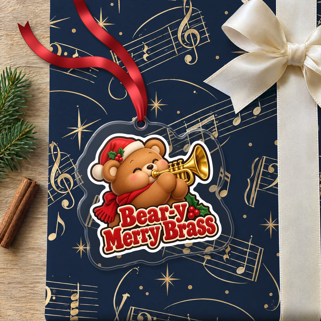 Bear-y Merry Brass Teddy Bear Trumpet Christmas Ornament