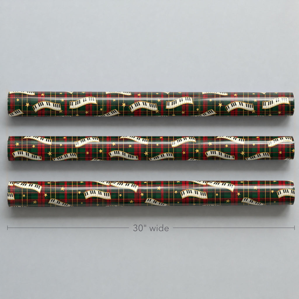 Holiday Plaid Piano Keys Wrapping Paper