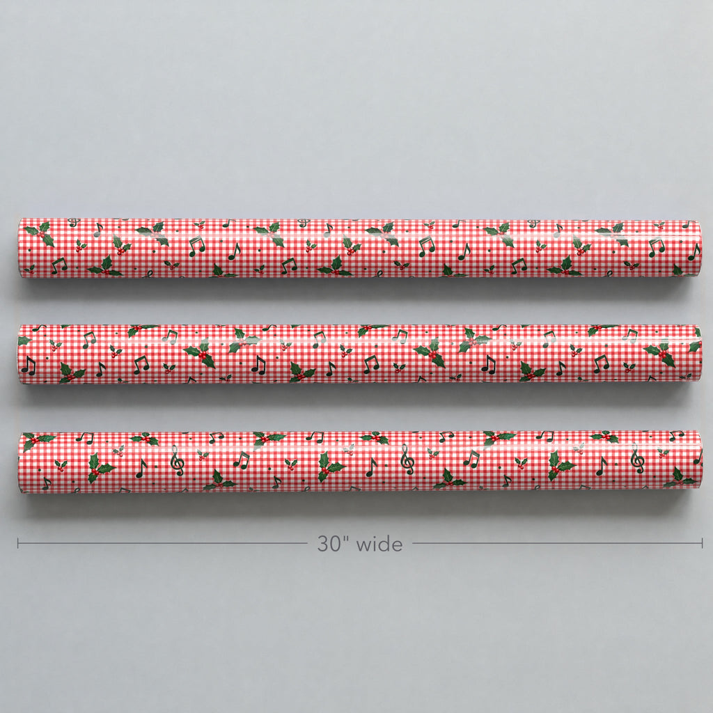 Red Gingham Music Note Wrapping Paper