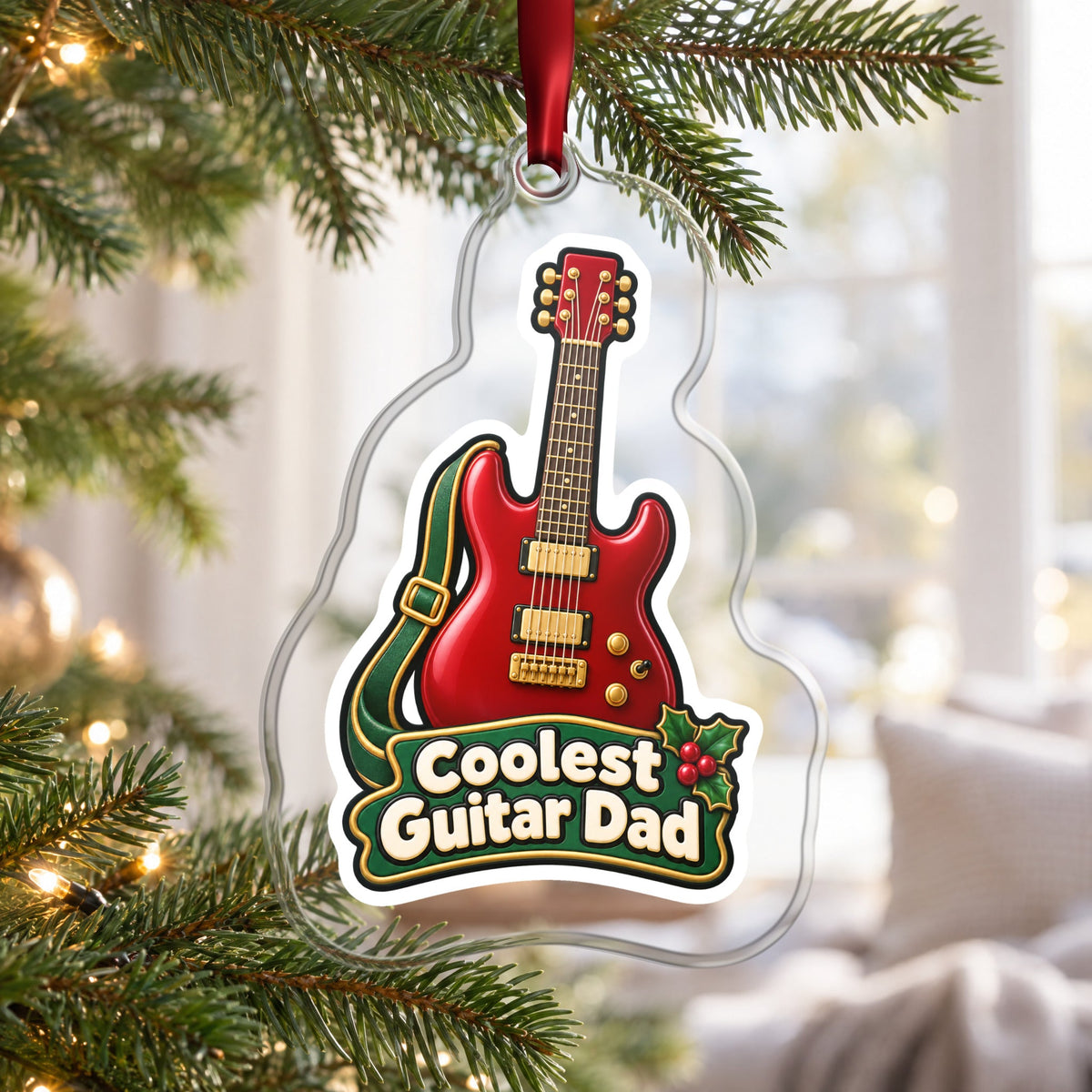 Coolest Guitar Dad Christmas Ornament