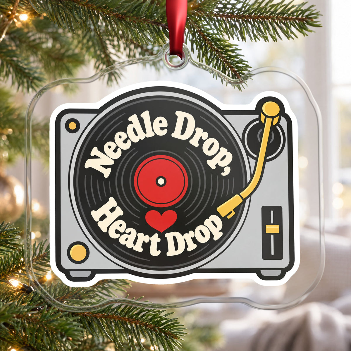 Needle Drop, Heart Drop Turntable Christmas Ornament