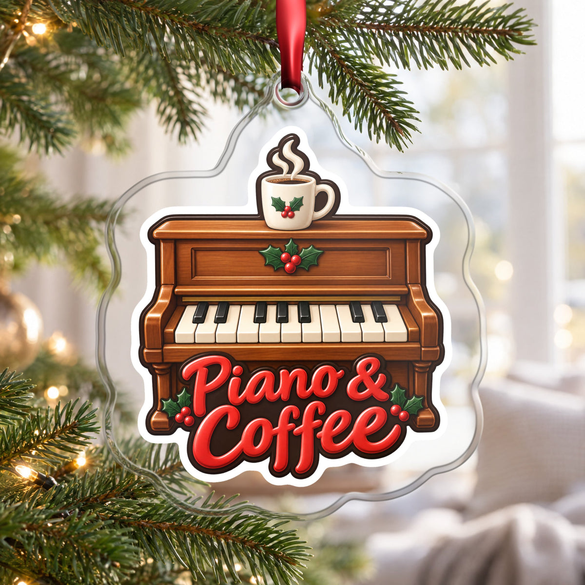 Piano & Coffee Christmas Ornament for Pianists