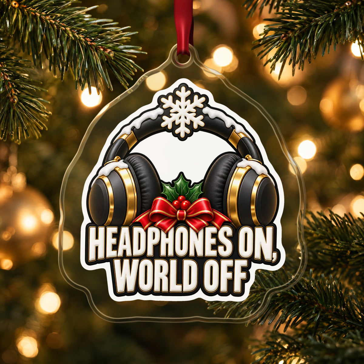Headphones On, World Off Christmas Ornament