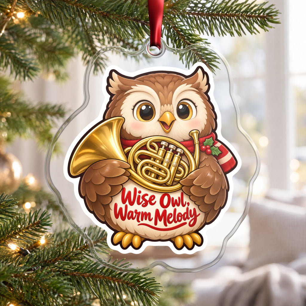 Wise Owl, Warm Melody French Horn Christmas Ornament