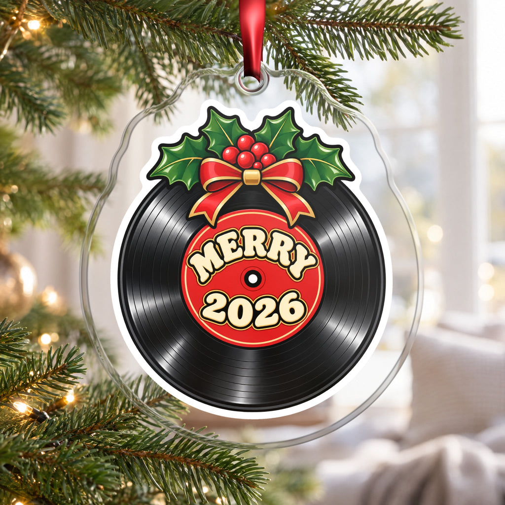 Merry 2026 Vinyl Record Christmas Ornament