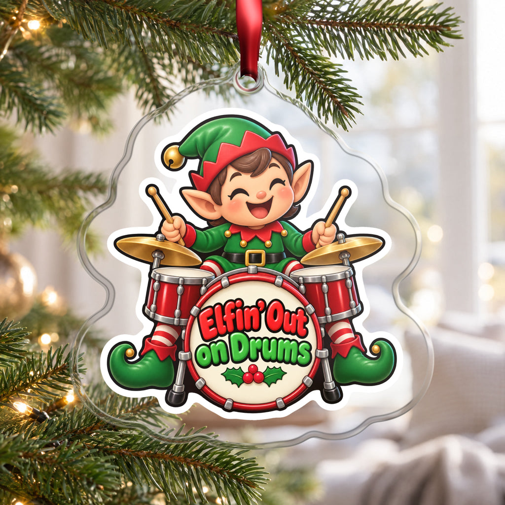 Elfin' Out on Drums Elf Drummer Christmas Ornament