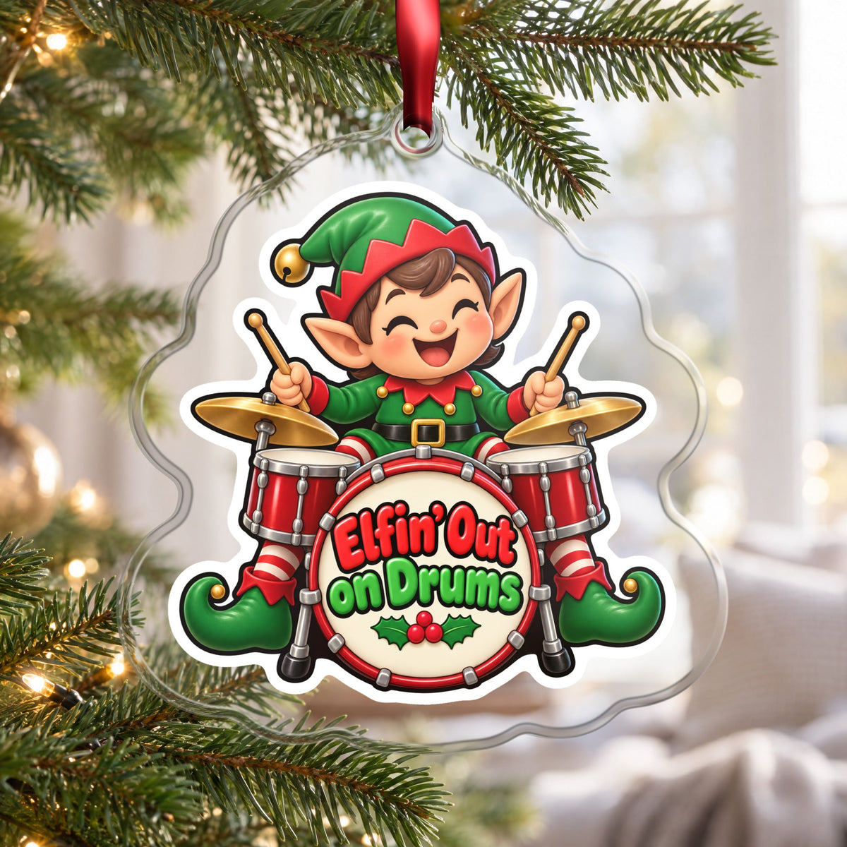 Elfin' Out on Drums Elf Drummer Christmas Ornament