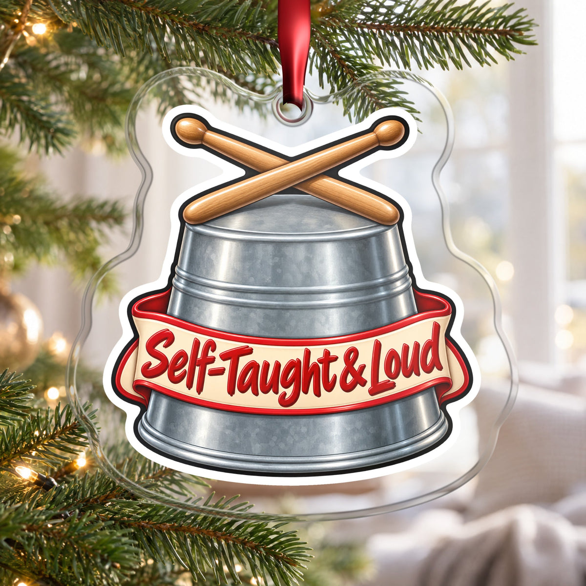 Self-Taught & Loud Bucket Drummer Christmas Ornament