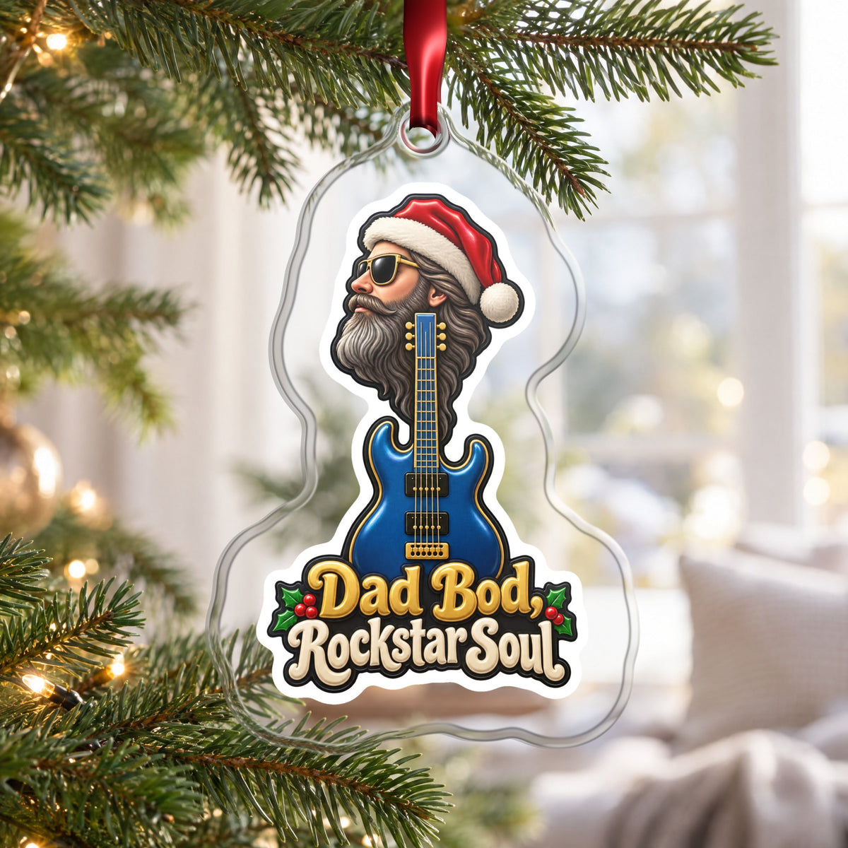Dad Bod, Rockstar Soul Guitar Christmas Ornament