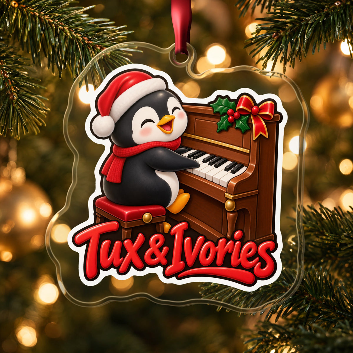 Tux & Ivories Penguin Piano Christmas Ornament