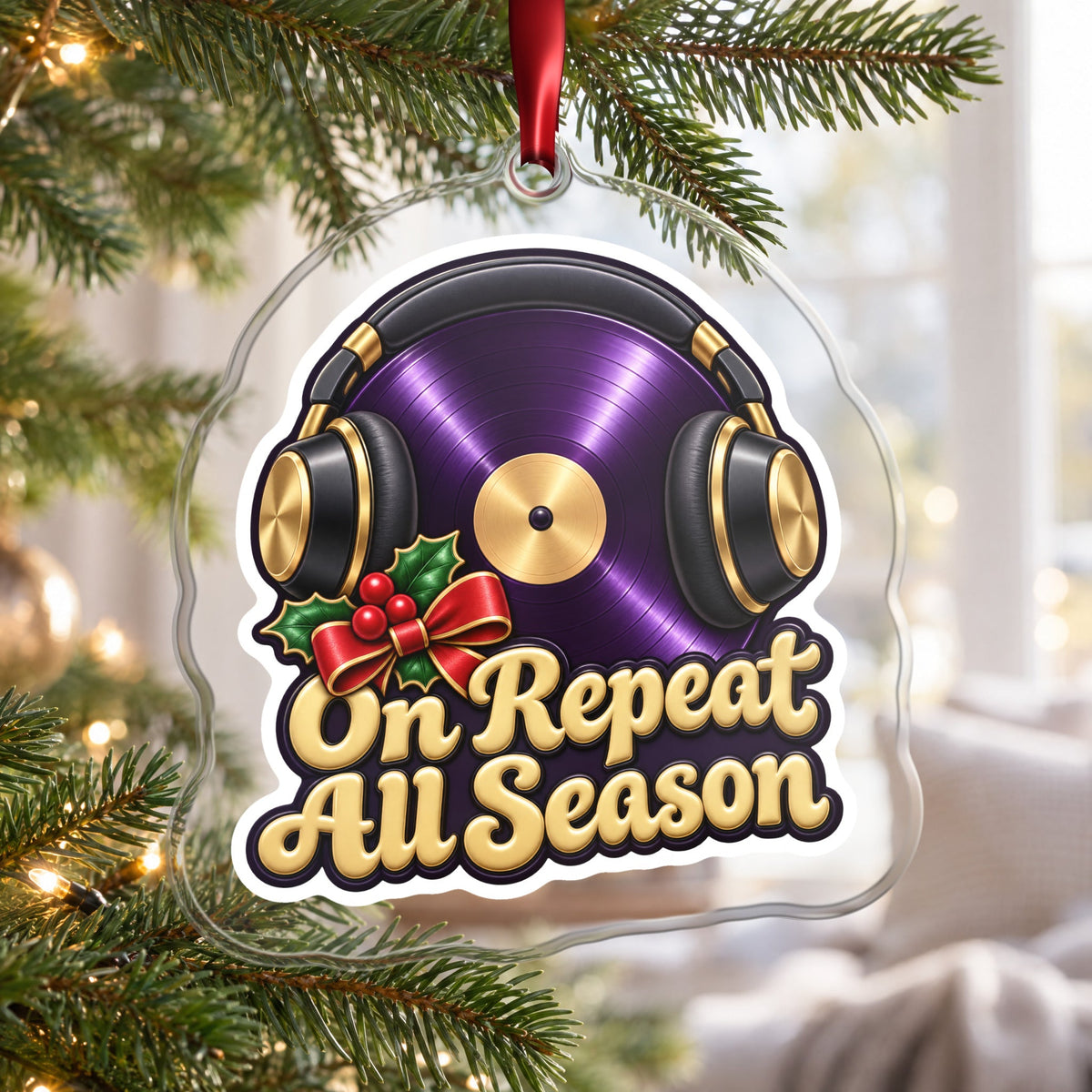 On Repeat Vinyl and Headphones Christmas Ornament
