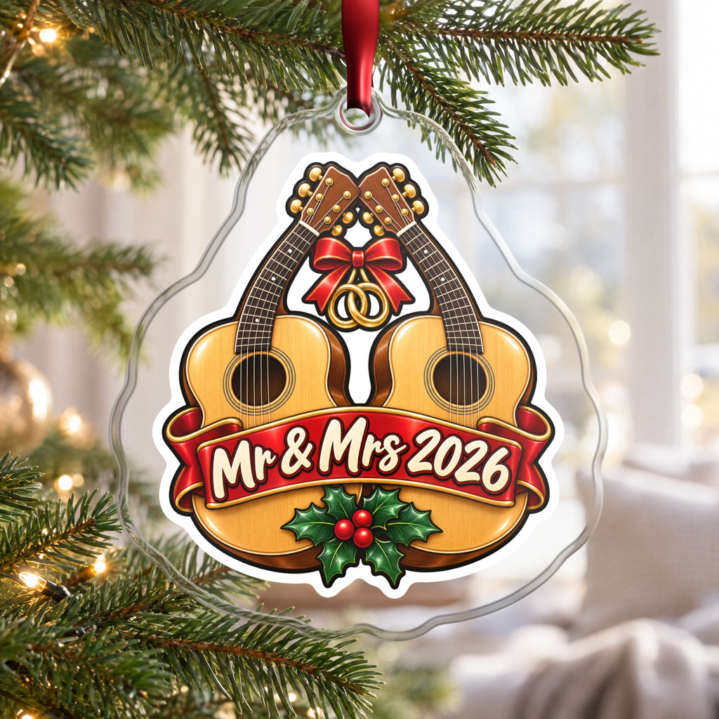 Mr & Mrs First Christmas 2026 Guitar Ornament