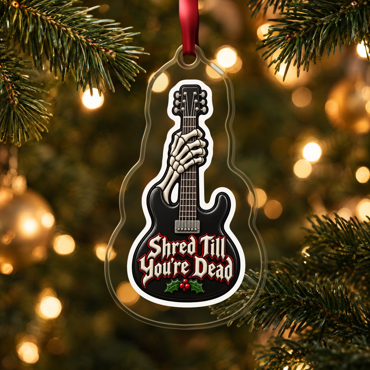 Shred Till You're Dead Skeleton Guitar Christmas Ornament