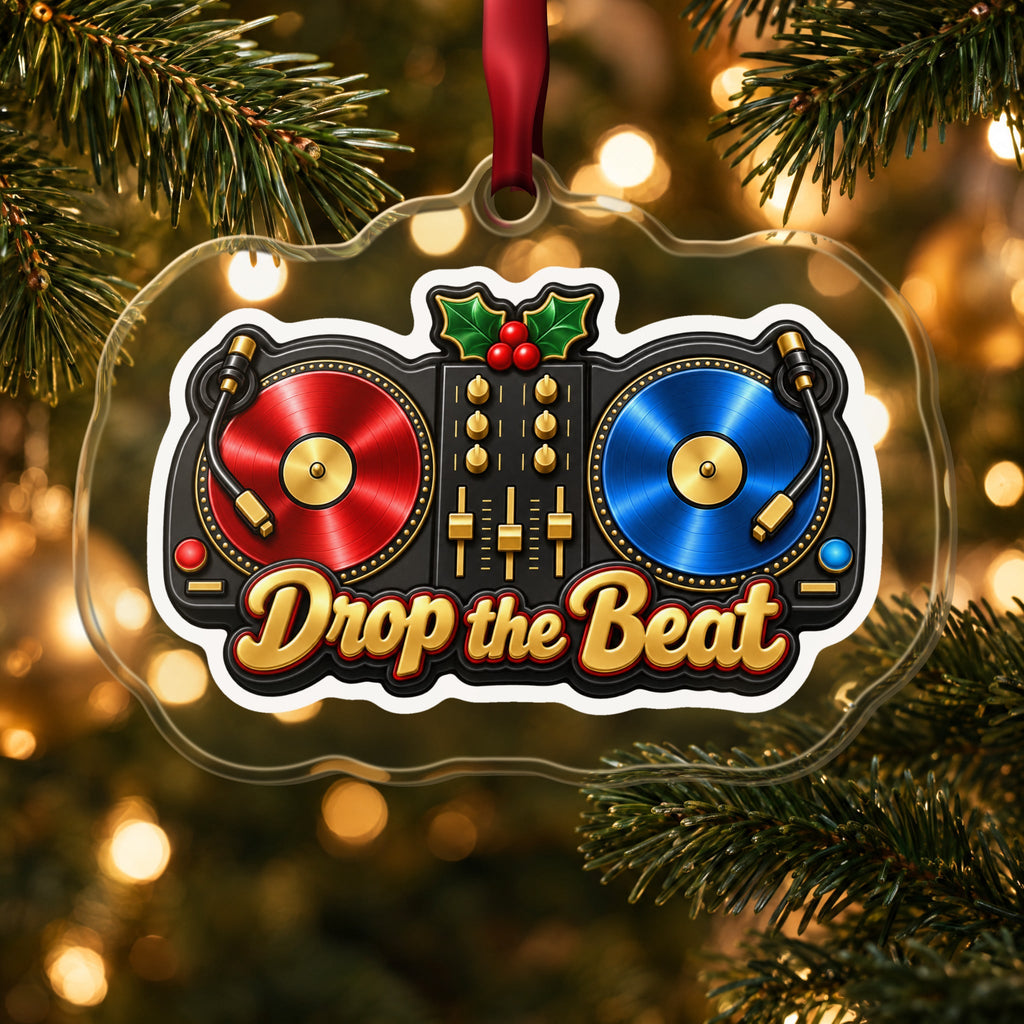 Drop the Beat DJ Turntables Christmas Ornament